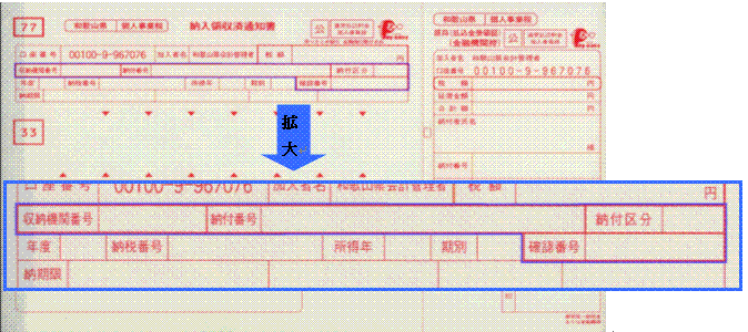 納税通知書等の「納入領収済通知書」の拡大図の写真